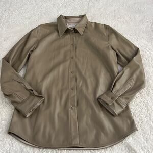 Aritzia Babaton Womens Faux Leather Jacket Sz M in Taupe Lightweight Preppy Core